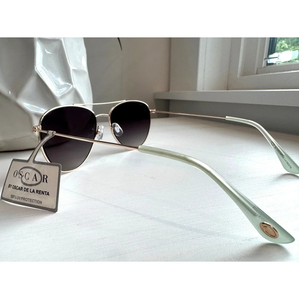 Oscar de la Renta Women Aviator Sunglasses Gold Mint Green Smoke Gradient Lens